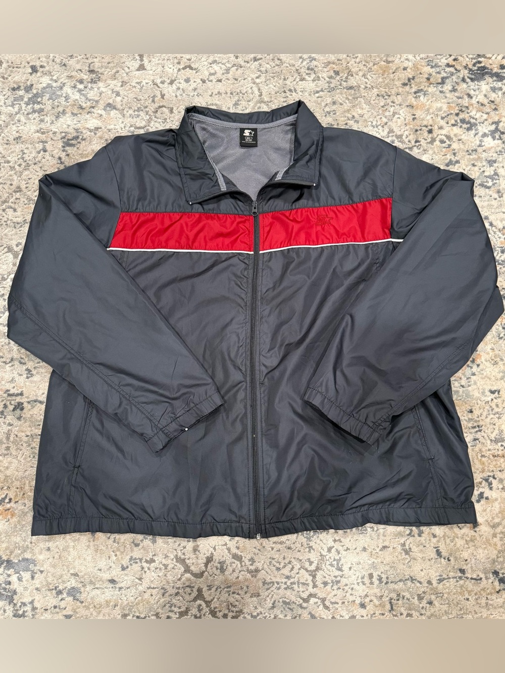 STARTER Men's Gray Windbreaker with Red Chest Stripe